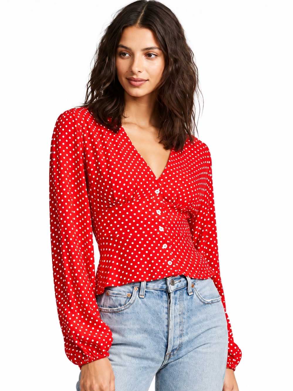 Free People Love Street Polka Dot Top Red White Size M